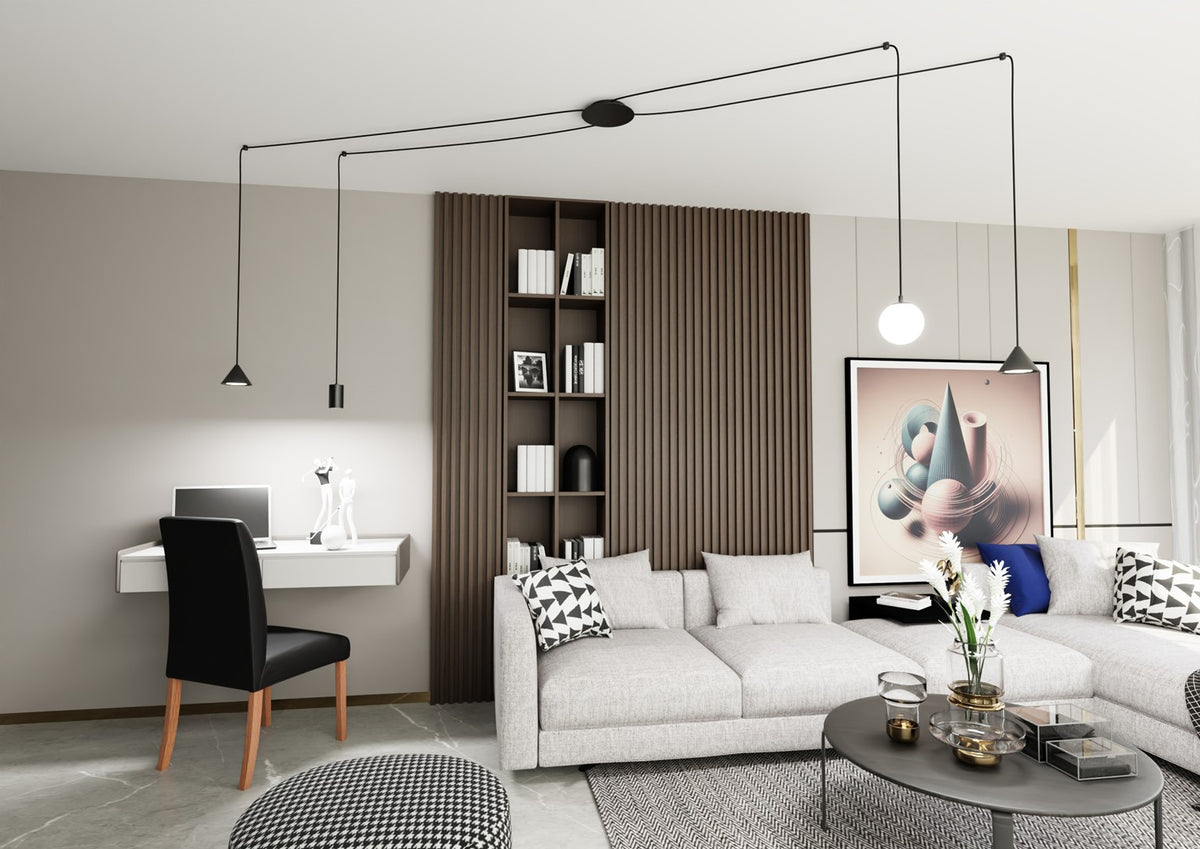 Hanglamp spider gepoedercoat staal modern zwart Fuji, 4 fittingen, verstelbaar in hoogte