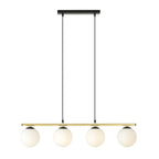 Hanglamp gepoedercoat staal en glas Alora 4 lichts, zwart goud met witte kappen – 85 x 100 cm