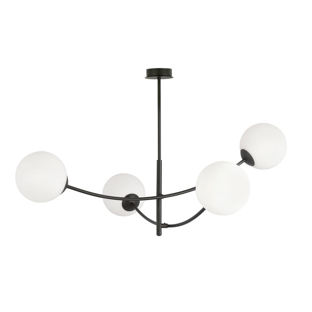 Plafondlamp gepoedercoat staal en glas Hunter, modern, zwart met witte kappen, 4 lichtpunten E14
