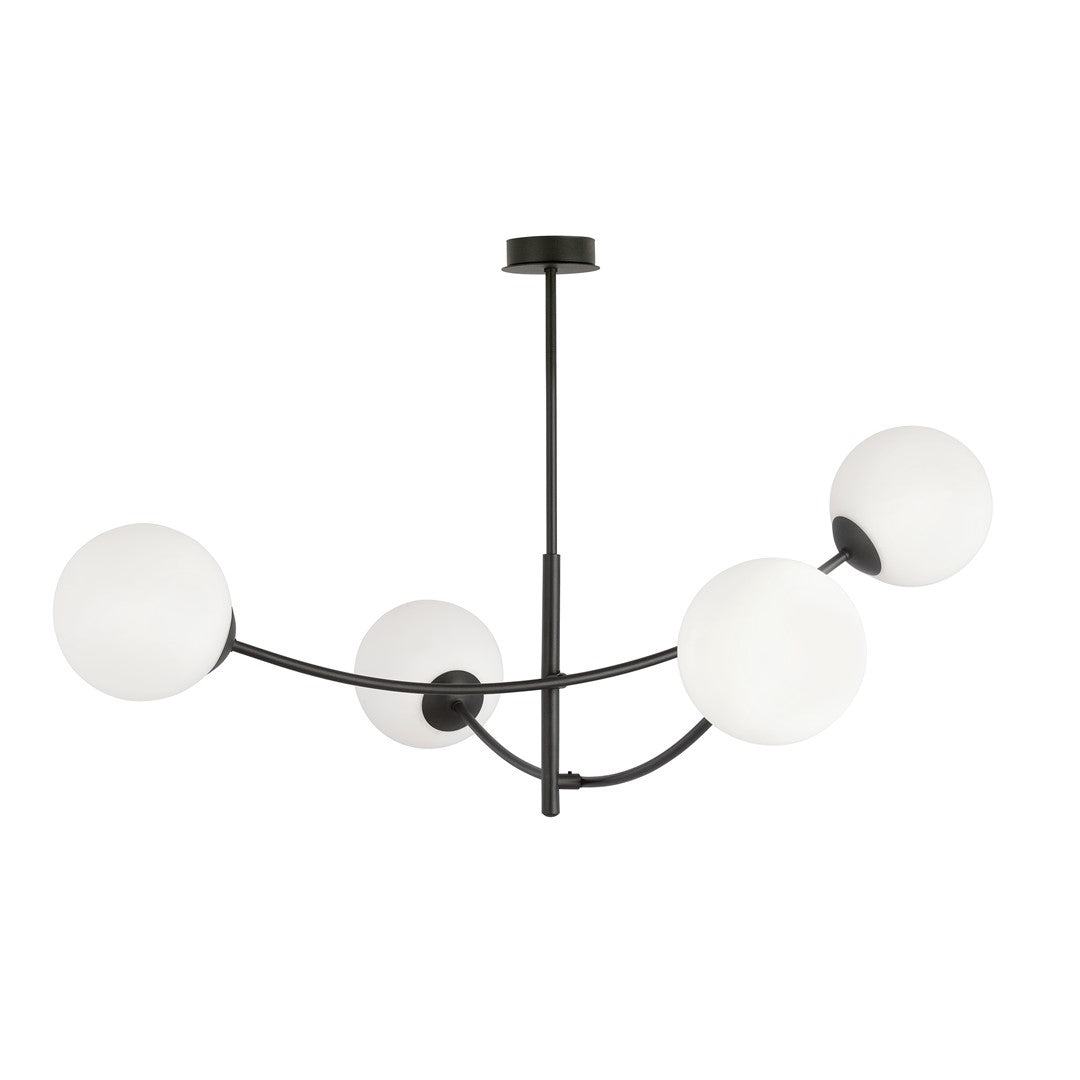 Plafondlamp gepoedercoat staal en glas Hunter, modern, zwart met witte kappen, 4 lichtpunten E14
