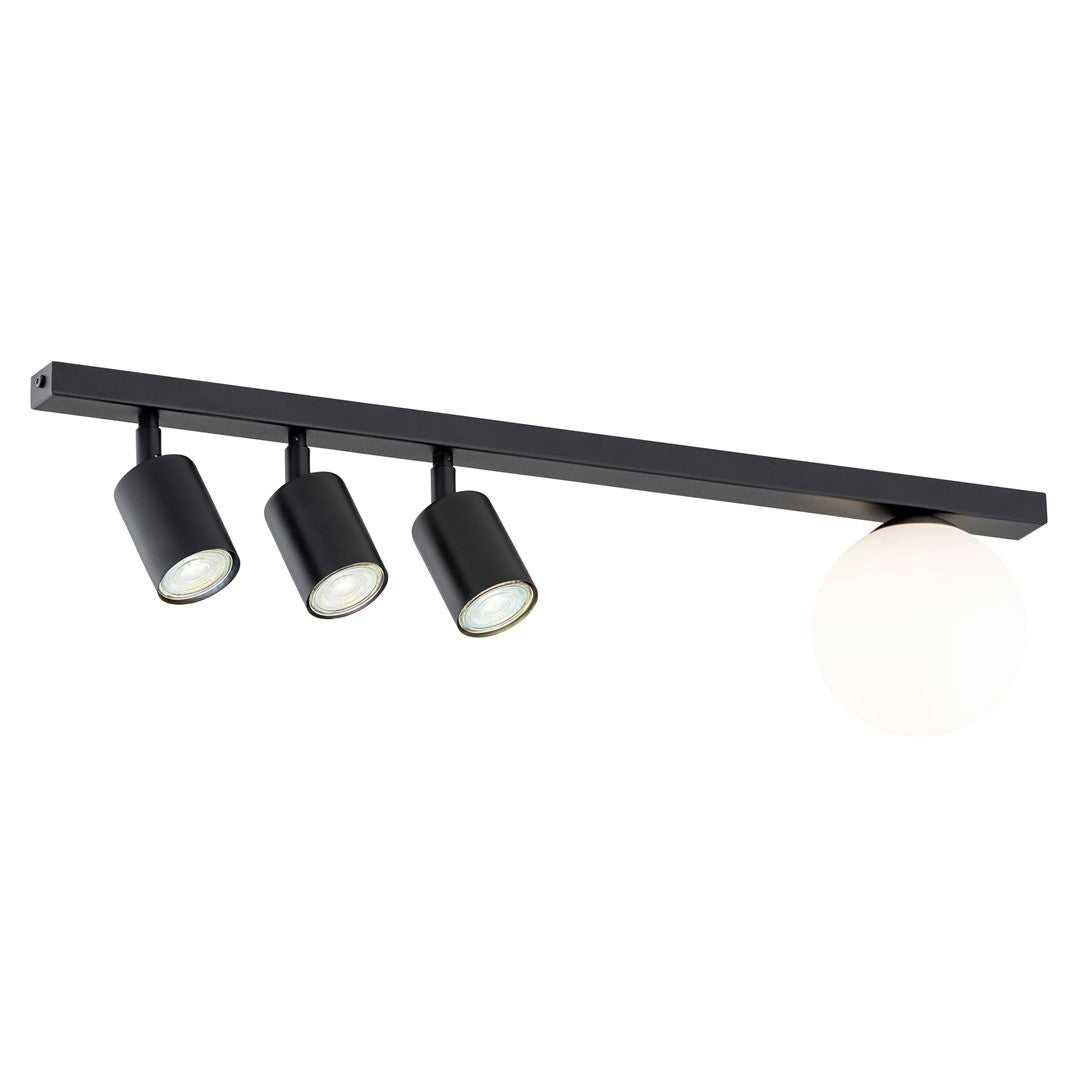 Plafondlamp Baster gepoedercoat staal en glas, modern, zwart met witte glazen kap, 70 cm, 4 lichtpunten