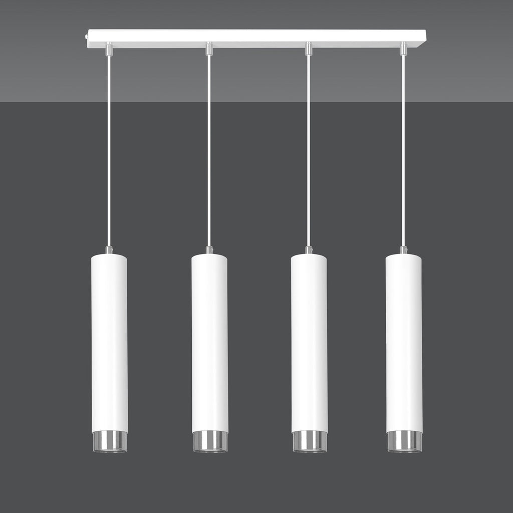 Hanglamp gepoedercoat staal modern Kibo wit met chroom, 4 lichtpunten, 60 cm breed