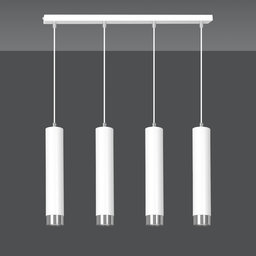 Hanglamp gepoedercoat staal modern Kibo wit met chroom, 4 lichtpunten, 60 cm breed