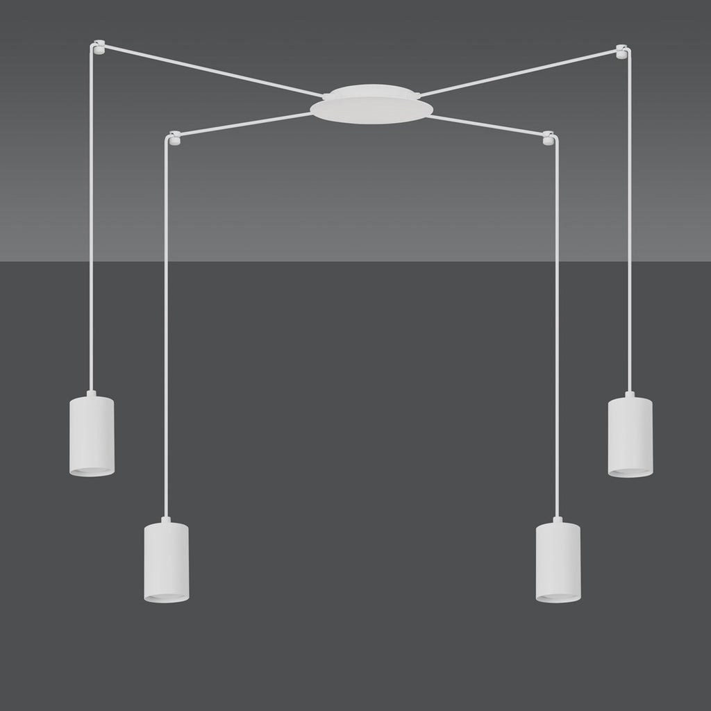 Hanglamp gepoedercoat staal Traker 4 lichts, wit, modern, met 4 GU10-fittingen en verstelbare hoogte