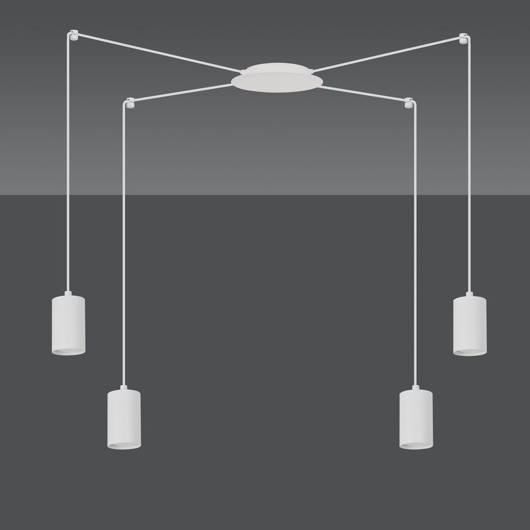 Hanglamp gepoedercoat staal Traker 4 lichts, wit, modern, met 4 GU10-fittingen en verstelbare hoogte