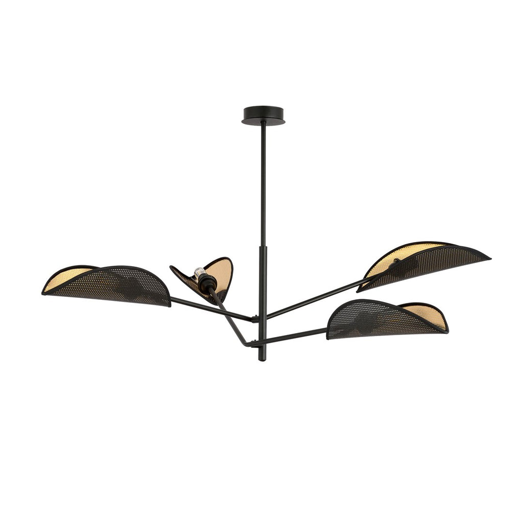 Plafondlamp gepoedercoat staal Vene zwart goud, 4 lichts, 102 x 51 cm, woonkamer en slaapkamer