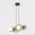 Hanglamp gepoedercoat staal minimalistisch mokka met witte kapjes, 4 lichtpunten G9, eetkamer en kookeiland