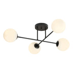 Plafondlamp 4-lichts gepoedercoat staal en glas, modern, zwart met witte kappen, E14 – woonkamer, eetkamer