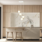 Hanglamp gepoedercoat staal en glas, retro, wit met goud, 4 lichts, 40 x 100 cm, voor keuken en eetkamer