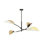 Plafondlamp Lotus gepoedercoat staal met stoffen kappen, zwart, wit en goud, 4 lichts, 102 x 51 cm, woonkamer