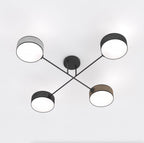 Plafondlamp gepoedercoat staal Japandi Maga 4 zwart, bruin en grijs geweven kappen 96 x 96 cm, woonkamer