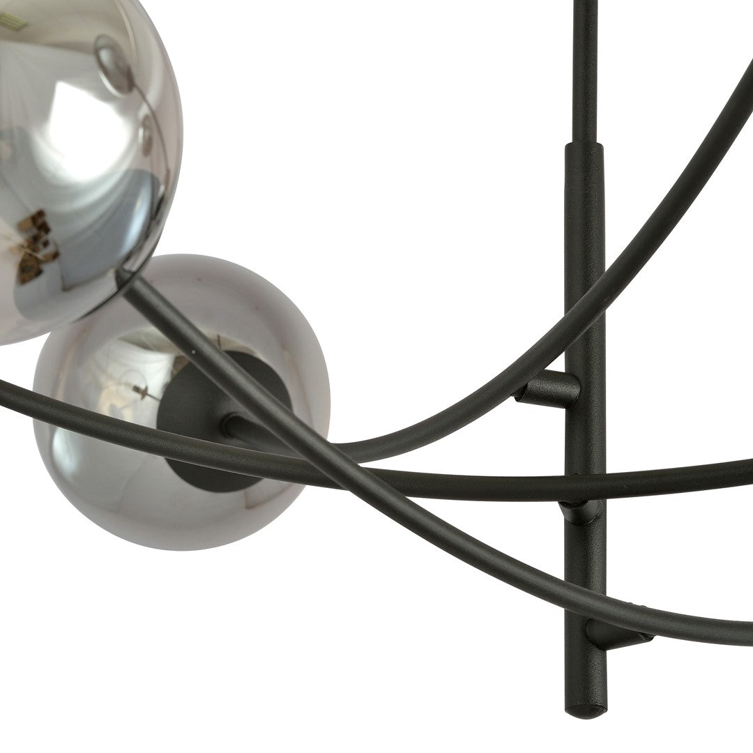 Plafondlamp gepoedercoat staal en glas Hunter, zwart met grafiet glazen kappen, 4 lichts, 89 x 63 cm
