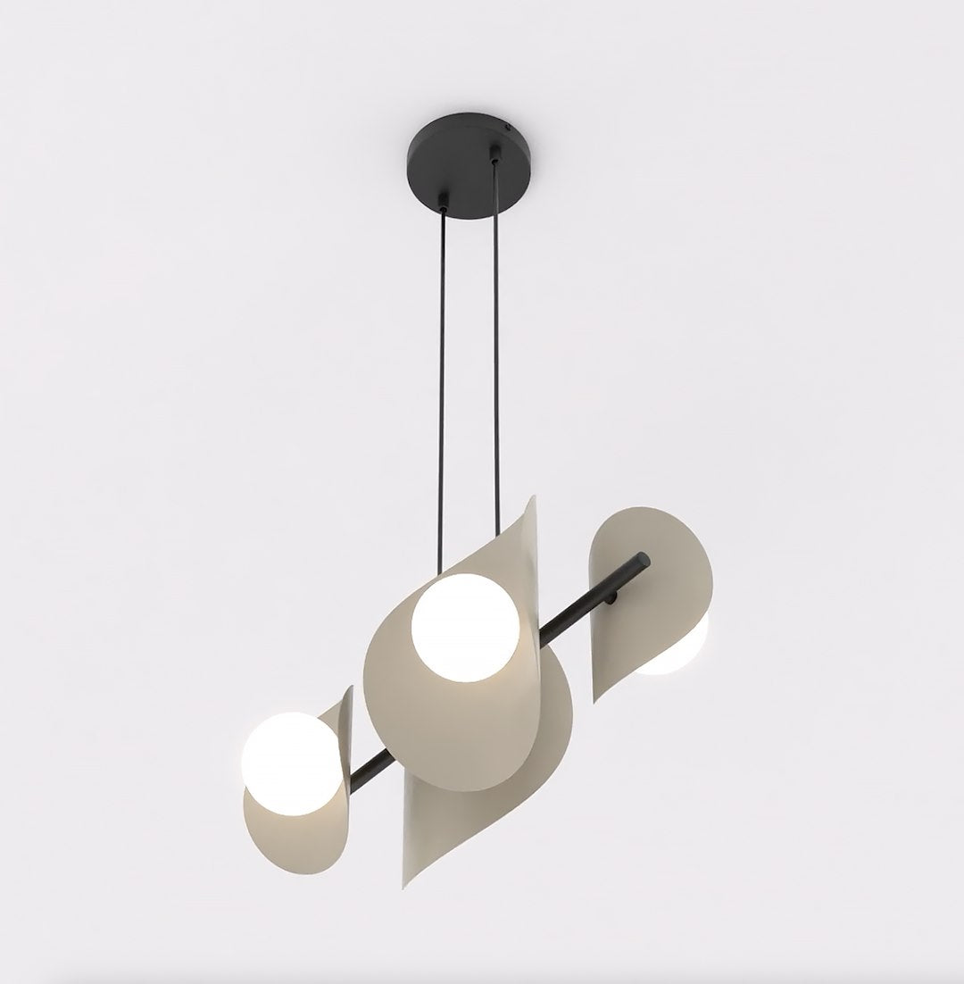 Hanglamp gepoedercoat staal modern Elementen mokka met 4 witte bollen, verstelbare hoogte – 54 x 23 x 120 cm