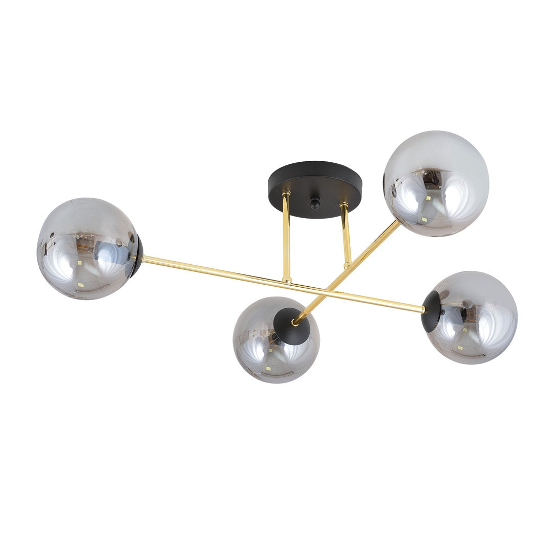 Plafondlamp staal en glas Magnum glamour zwart en goud 55 x 26 cm, 4 fittingen E14