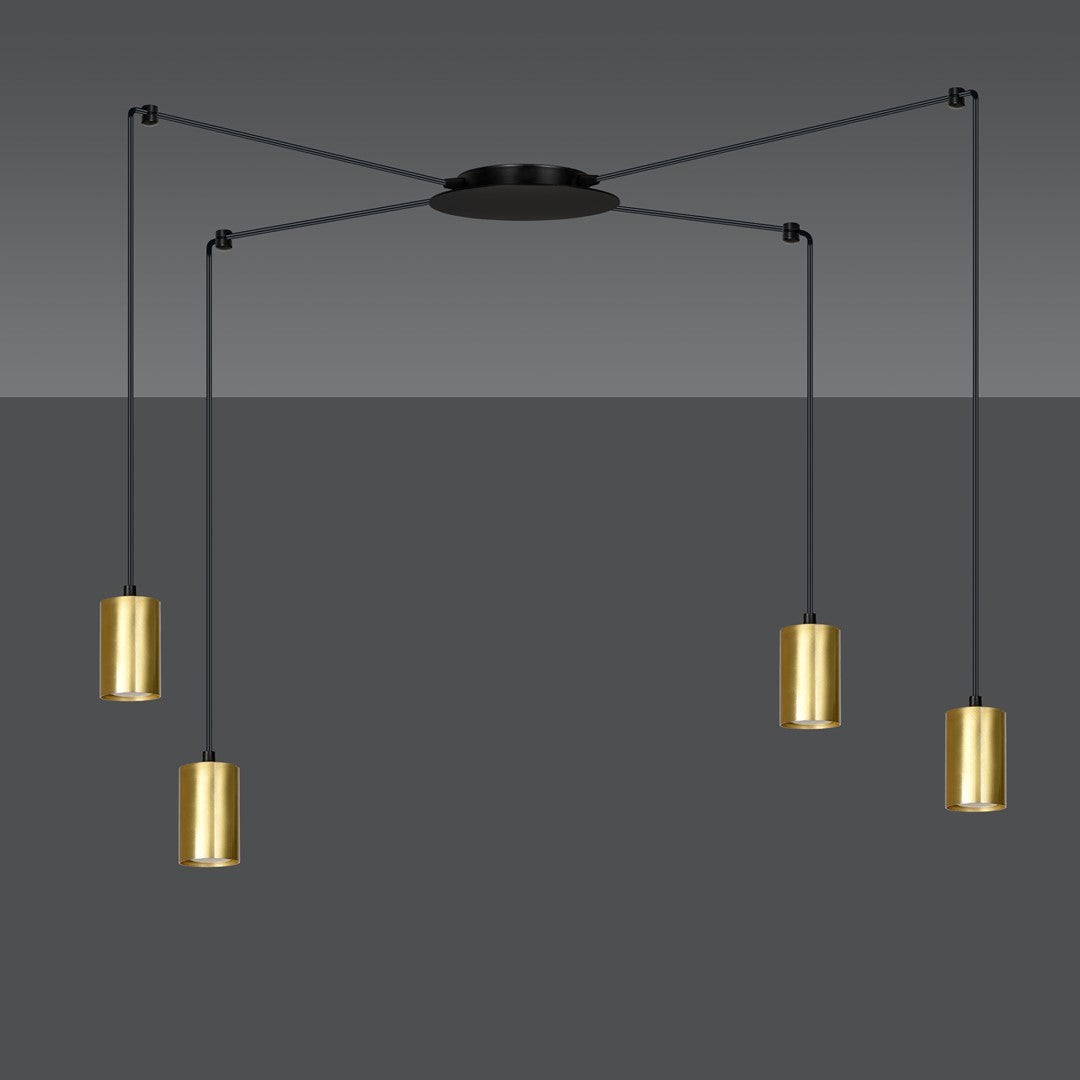 Hanglamp spider gepoedercoat staal modern zwart en goud, 4 lichts met GU10-fittingen