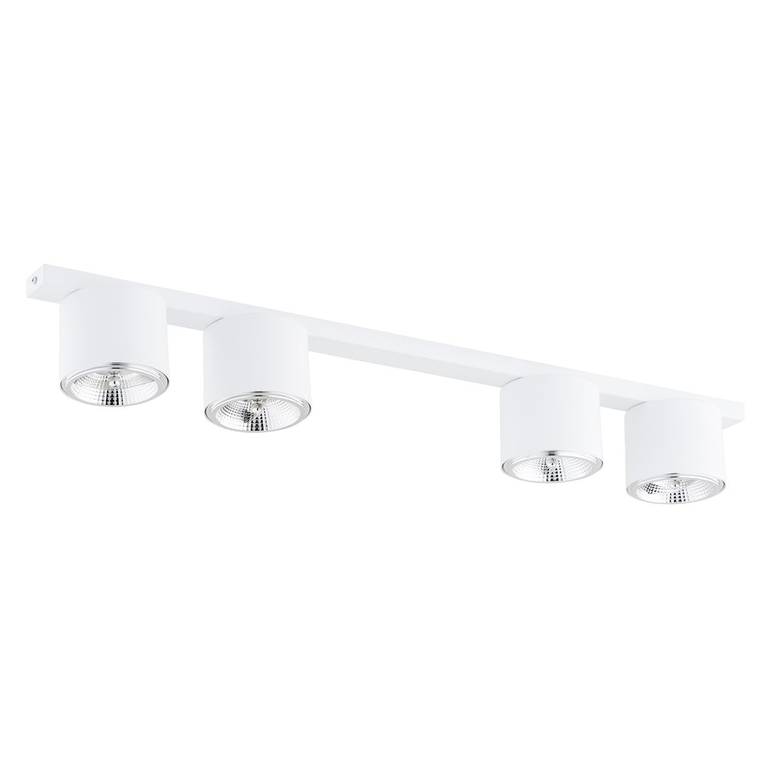 Plafondlamp gepoedercoat staal minimalistisch wit 90 cm breed, met 4 lichtpunten voor woonkamer, hal of kantoor