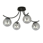 Plafondlamp gepoedercoat staal en glas Boston, zwart met grafiet glazen kappen, 4 lichts, 70 x 37 cm, E14