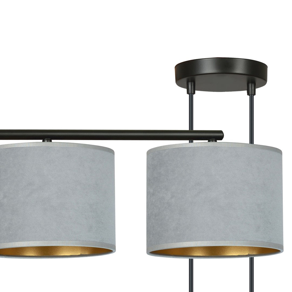 Hanglamp gepoedercoat staal en stof Hilde, grijs met zwart frame, 4 kappen Ø 20 cm – 97 x 100 cm