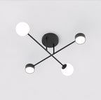 Plafondlamp staal zwart modern Holon 4 lichts, witte kappen – 64 x 64 x 23 cm, woonkamer, eetkamer en hal