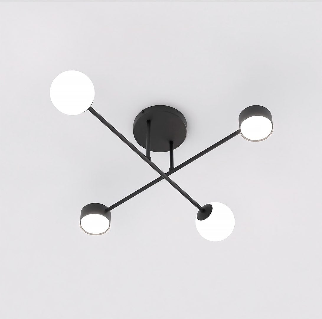 Plafondlamp staal zwart modern Holon 4 lichts, witte kappen – 64 x 64 x 23 cm, woonkamer, eetkamer en hal
