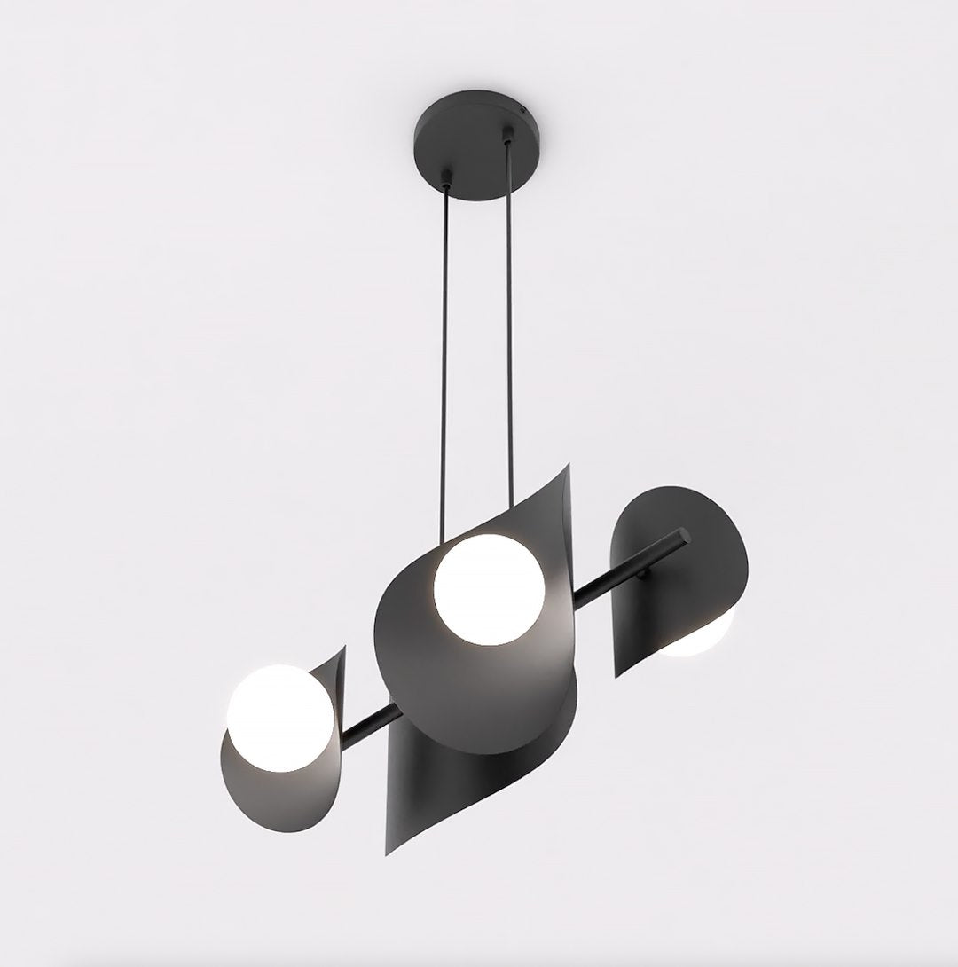 Hanglamp gepoedercoat staal modern Elementi 4 zwart met witte kappen, 4 lichtpunten – 54 x 23 x 120 cm, eettafel