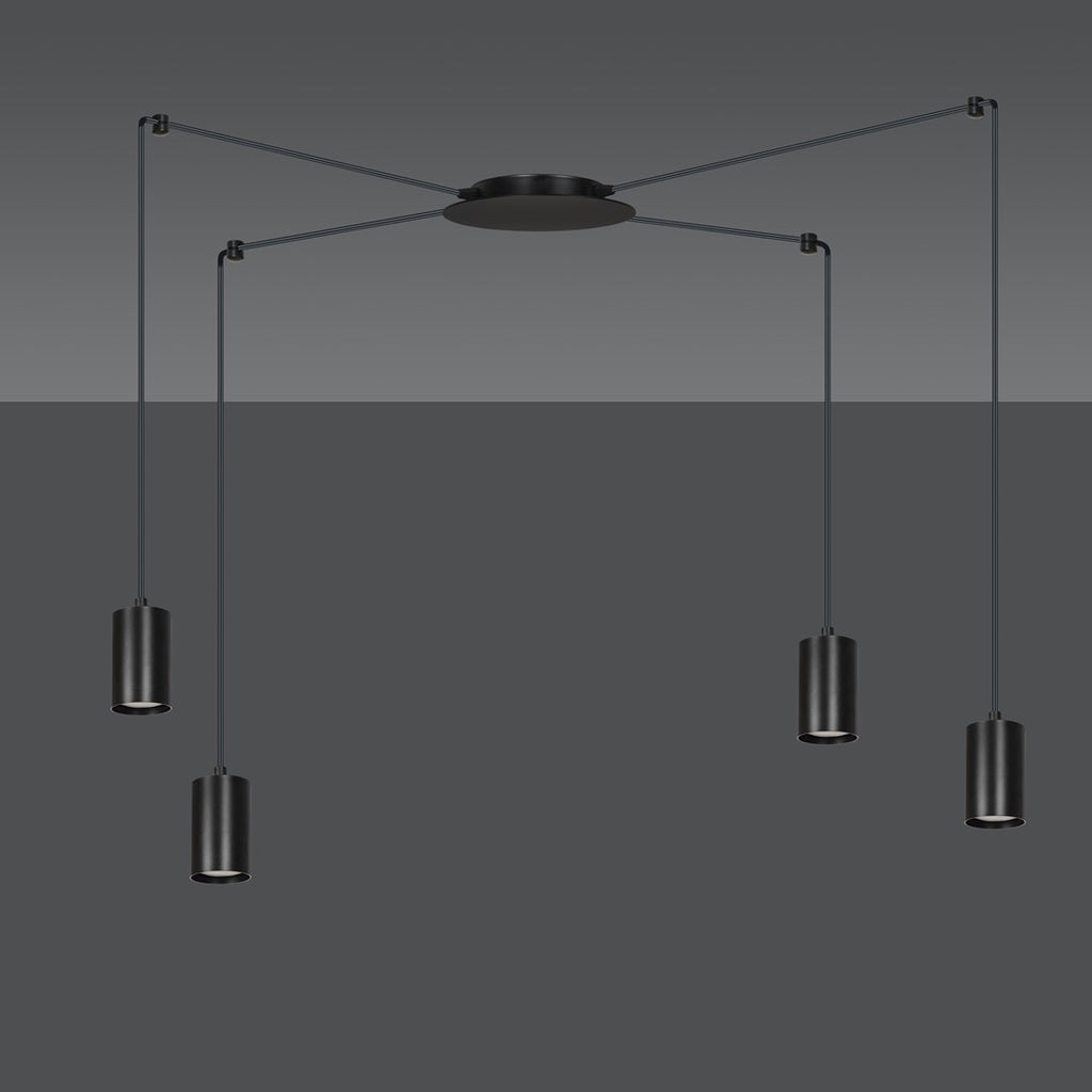 Hanglamp staal modern Traker zwart, 4 lichts, verstelbare hoogte, met 4 fittingen