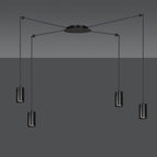 Hanglamp staal modern Traker zwart, 4 lichts, verstelbare hoogte, met 4 fittingen
