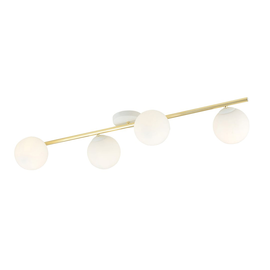 Plafondlamp Splendi gepoedercoat staal en glas, modern, wit en goud, 4 lichtpunten E14, 100 cm breed