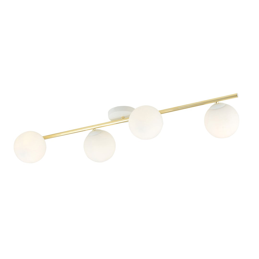 Plafondlamp Splendi gepoedercoat staal en glas, modern, wit en goud, 4 lichtpunten E14, 100 cm breed