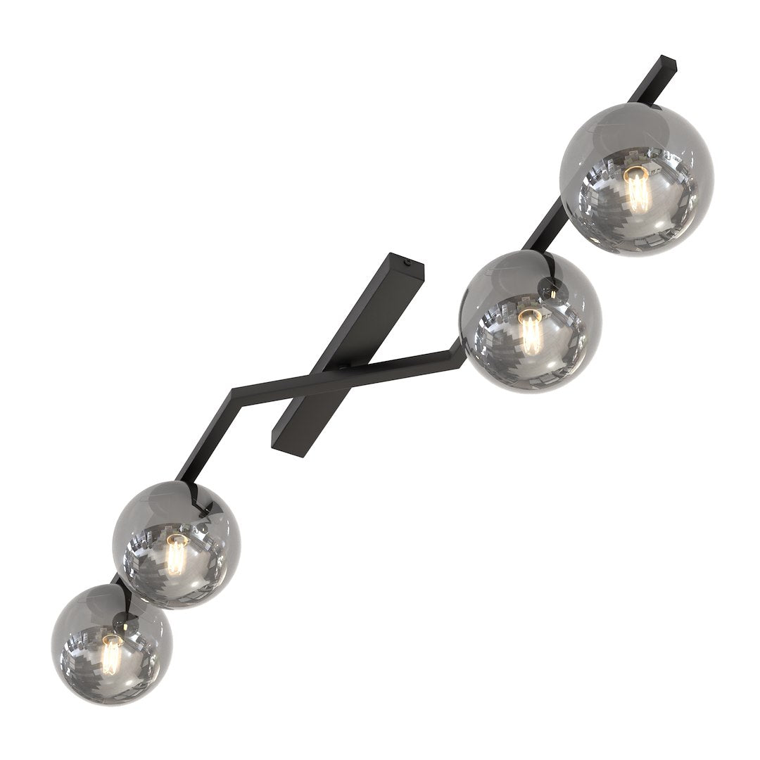 Plafondlamp gepoedercoat staal Naton modern, zwart met grafiet glazen kappen, 4 lichtpunten, 100 x 32 x 20 cm