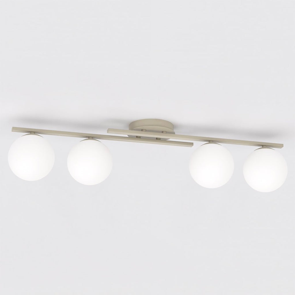 Plafondlamp gepoedercoat staal en glas Caïro beige met witte glazen bollen, 4 lichts E14 – 74 x 20 cm