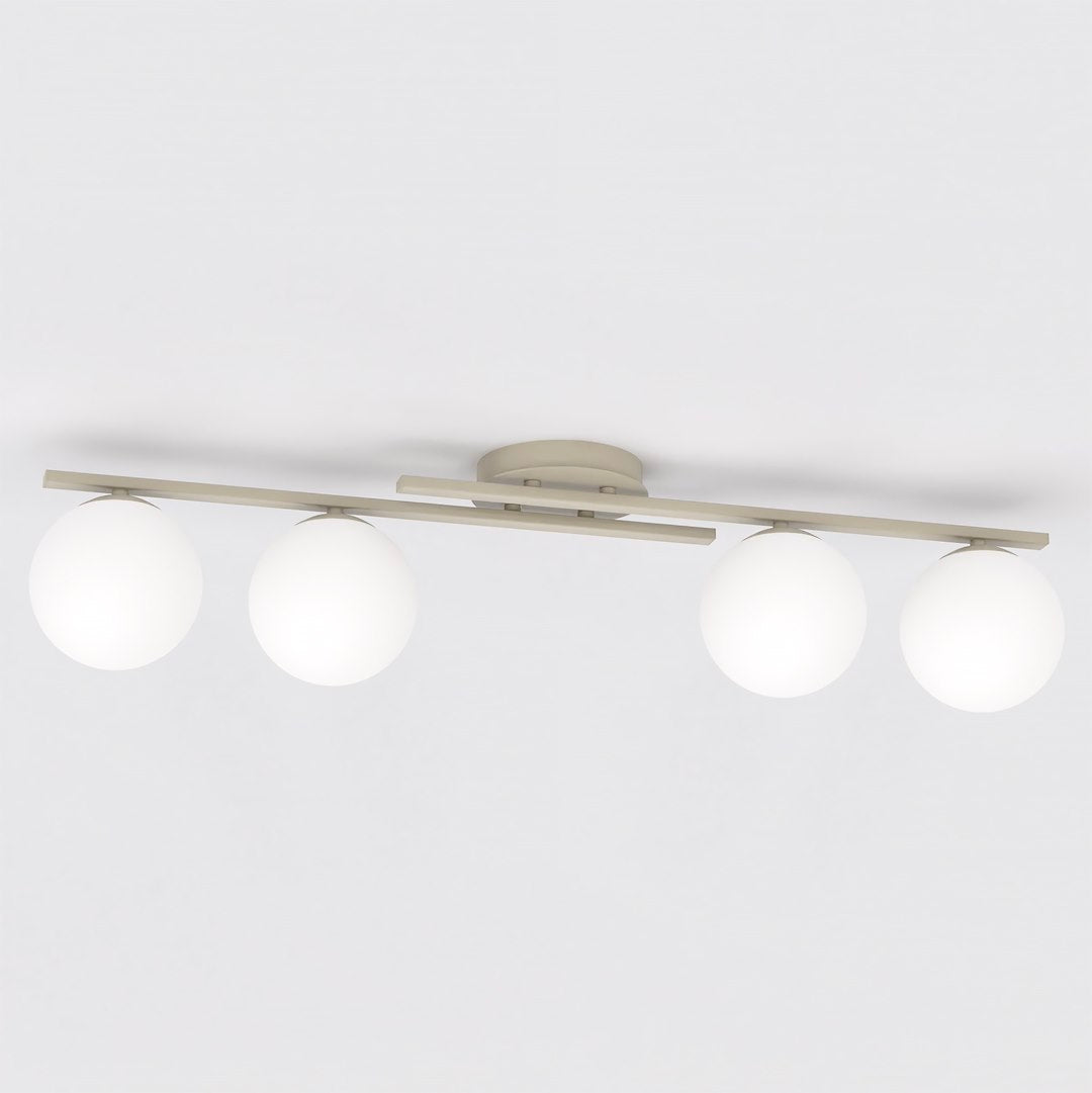 Plafondlamp gepoedercoat staal en glas Caïro beige met witte glazen bollen, 4 lichts E14 – 74 x 20 cm