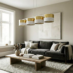 Hanglamp gepoedercoat staal Lux modern wit en goud, 4 fittingen E27, breedte 96 cm, voor eettafel of kookeiland