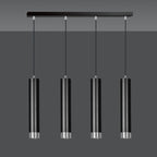Hanglamp 4-lichts gepoedercoat staal Kibo, zwart met chroom, 60 cm breed, hoogte verstelbaar, eettafel en keuken