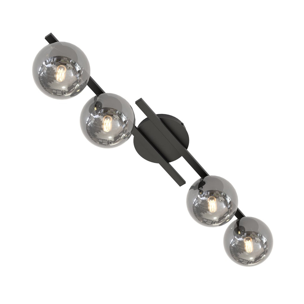 Plafondlamp gepoedercoat staal modern Kairo, zwart met grafiet glazen kappen, 4 lichts, 87 x 29 cm, woonkamer
