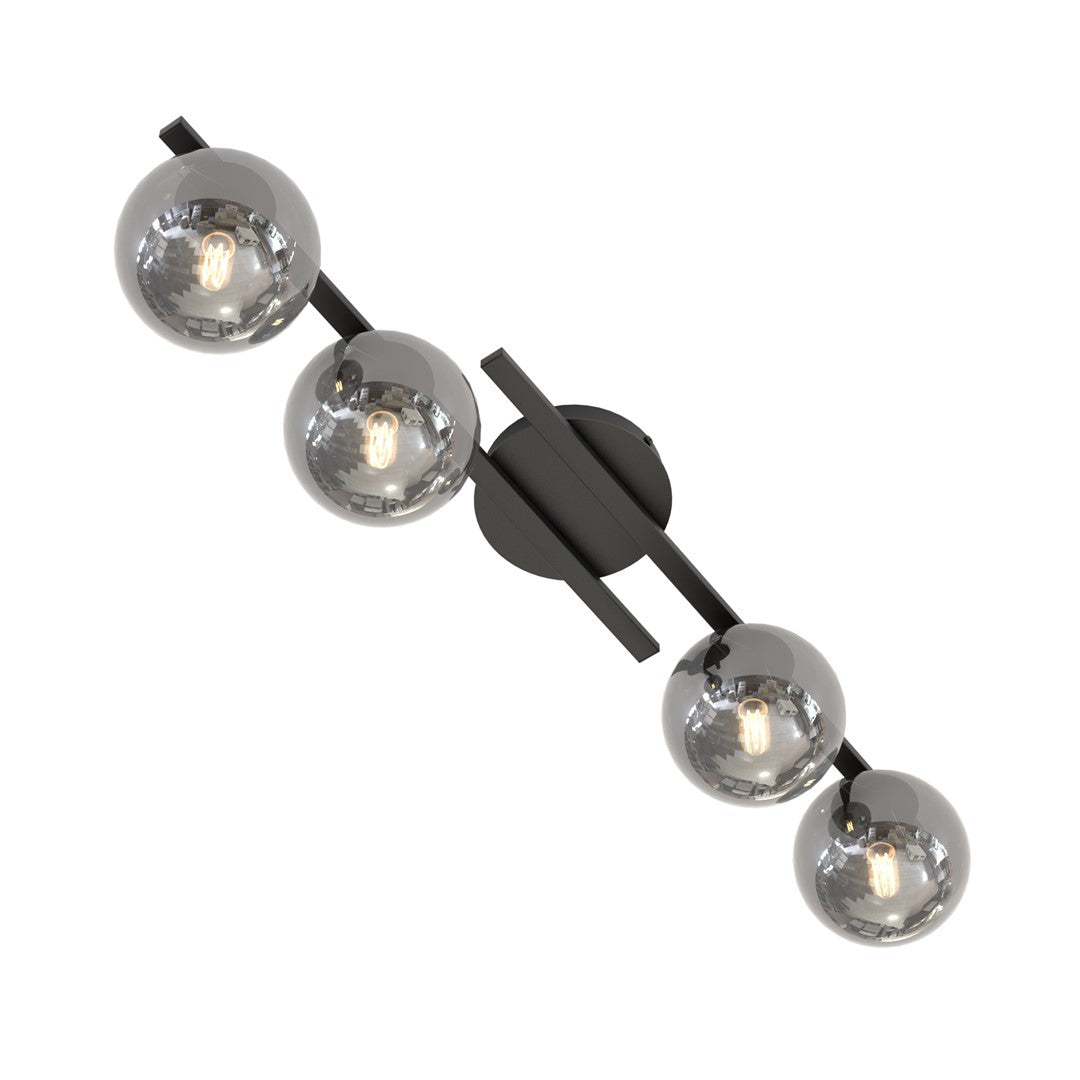 Plafondlamp gepoedercoat staal modern Kairo, zwart met grafiet glazen kappen, 4 lichts, 87 x 29 cm, woonkamer