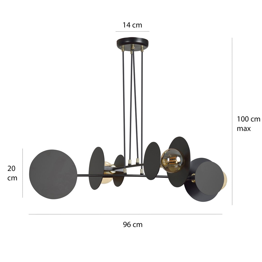 Hanglamp gepoedercoat staal modern Idee zwart met gouden accenten, 4 lichts, 96 x 100 cm, woonkamer, eetkamer en hal