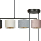 Hanglamp gepoedercoat staal met stoffen kappen Hilde, zwart, grijs, roze, 4 lichts, 97 x 100 cm