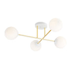 Plafondlamp gepoedercoat staal en glas Magnum, goud en wit, 4 lampen E14, 55 cm breed, woonkamer en eetkamer