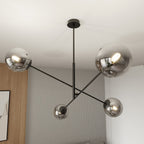 Hanglamp gepoedercoat staal en glas Linear 4 lichts, zwart/grafiet – 102 x 51 cm, boven eettafel of kookeiland
