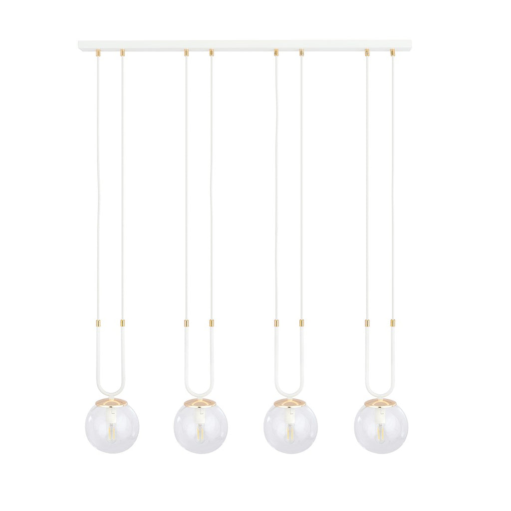 Hanglamp 4 lichts gepoedercoat staal en glas, retro Glam, wit met transparante kappen, 92 x 115 cm