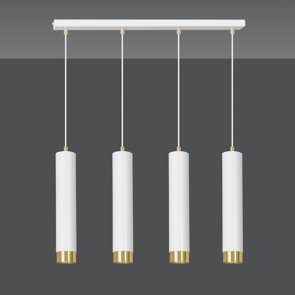 Hanglamp 4 lichts gepoedercoat staal Kibo modern wit met goud, 60 cm breed, voor woonkamer, keuken of werkplek