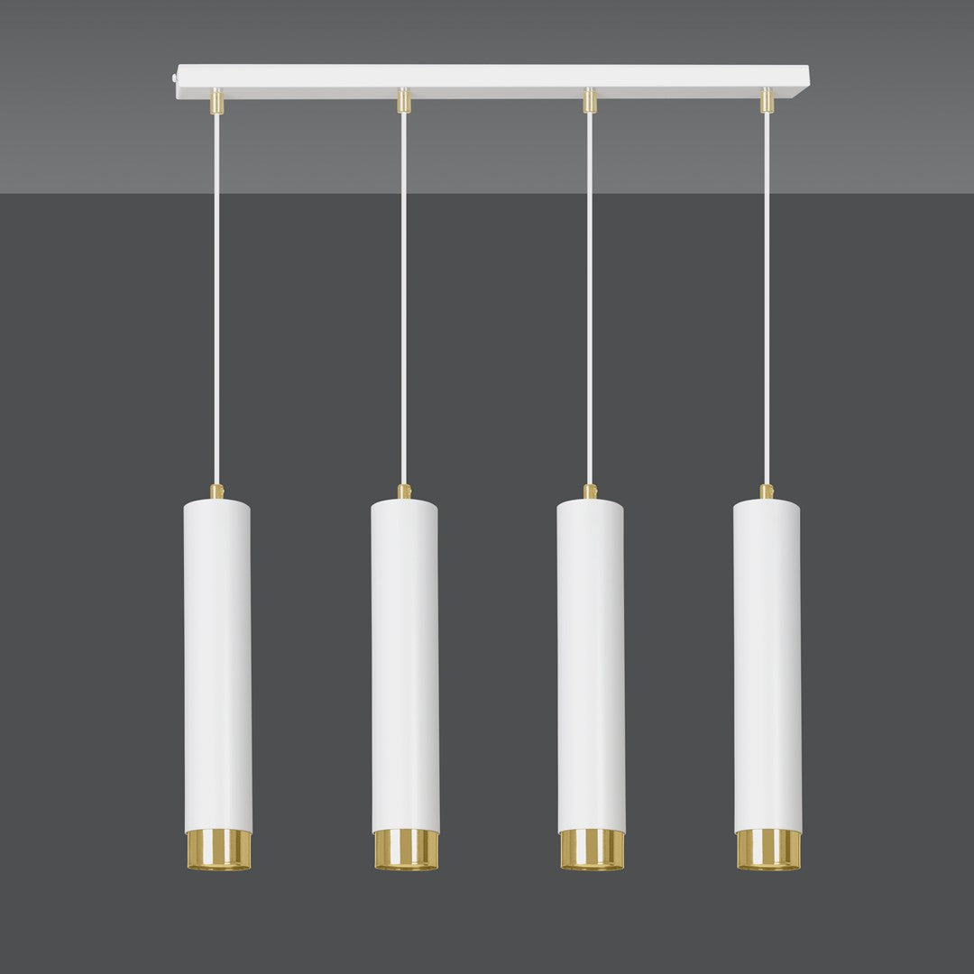 Hanglamp 4 lichts gepoedercoat staal Kibo modern wit met goud, 60 cm breed, voor woonkamer, keuken of werkplek