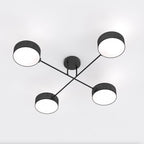 Plafondlamp staal Japandi Maga zwart met 4 geweven kappen, 96 x 96 cm, woonkamer, eetkamer en slaapkamer