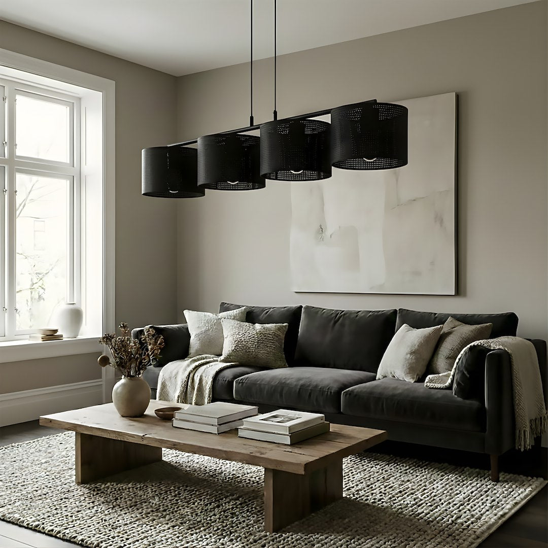 Hanglamp gepoedercoat staal modern Lux zwart 96 x 20 cm, 4 fittingen, voor eettafel of keuken
