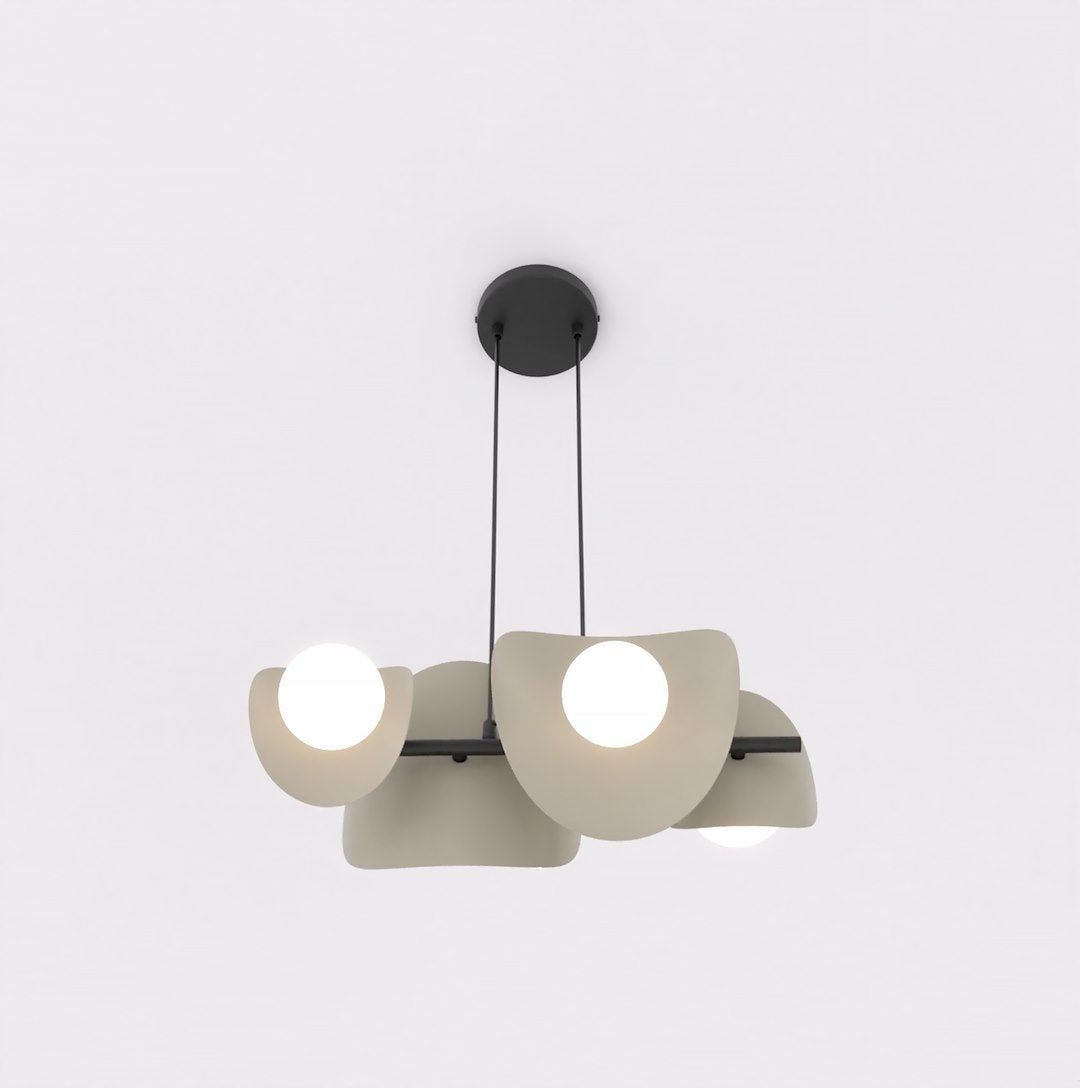 Hanglamp gepoedercoat staal modern Elementen mokka met 4 witte bollen, verstelbare hoogte – 54 x 23 x 120 cm
