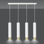 Hanglamp 4 lichts gepoedercoat staal Kibo modern wit met goud, 60 cm breed, voor woonkamer, keuken of werkplek