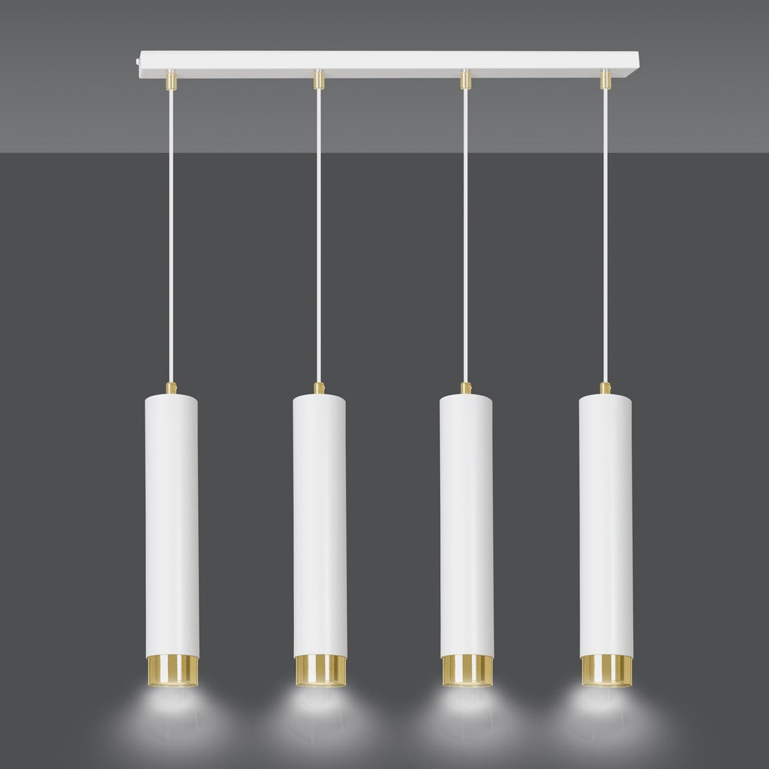 Hanglamp 4 lichts gepoedercoat staal Kibo modern wit met goud, 60 cm breed, voor woonkamer, keuken of werkplek