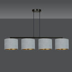 Hanglamp gepoedercoat staal en stof Hilde, grijs met zwart frame, 4 kappen Ø 20 cm – 97 x 100 cm