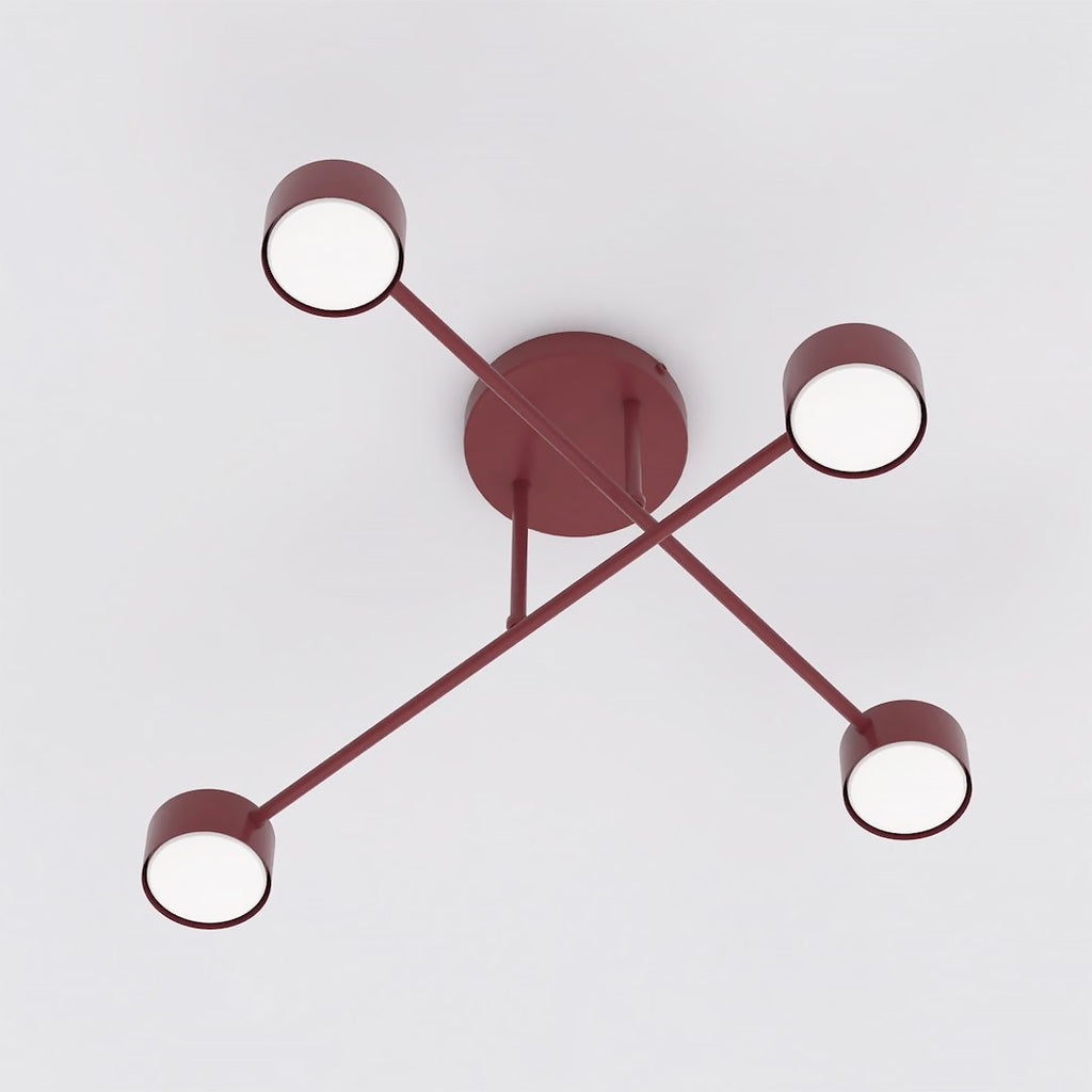 Plafondlamp gepoedercoat staal Halo modern bordeaux 4 lichts, 60 x 60 cm voor woonkamer en slaapkamer